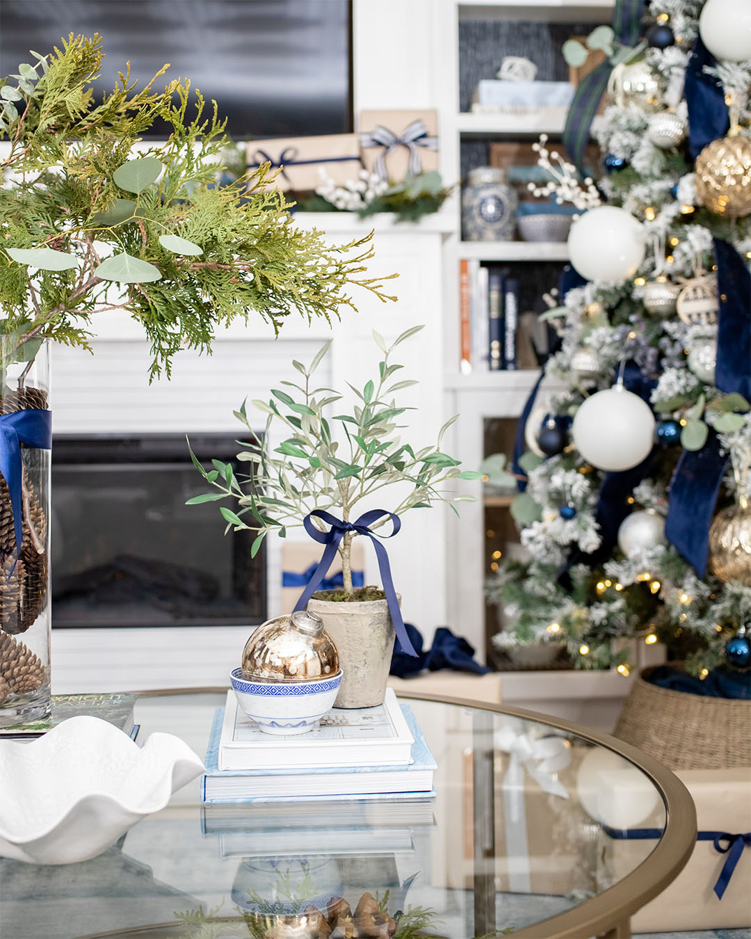 Blue and White Christmas Decor in Our Living Room - The Creek Line House
